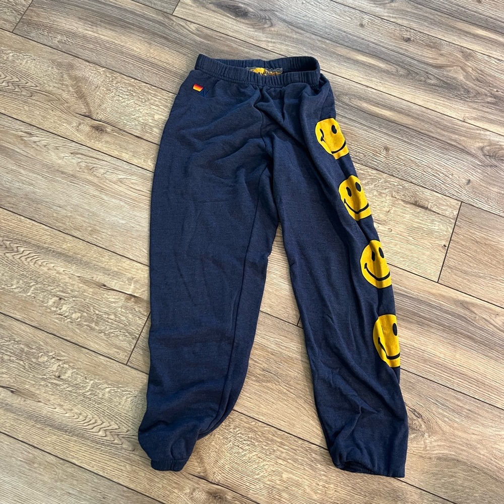 Aviator Nation Blue and Yellow Smiley Face Joggers